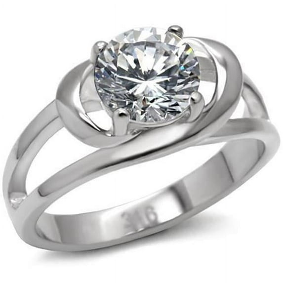 Alamode TK066-9 Women High Polished Stainless Steel Ring with AAA Grade CZ in Clear - Size 9