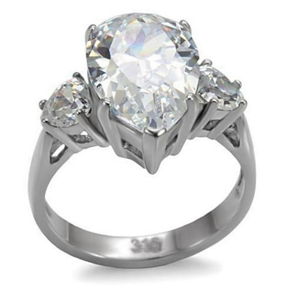 Alamode TK076-8 Women High Polished Stainless Steel Ring with AAA Grade CZ in Clear - Size 8