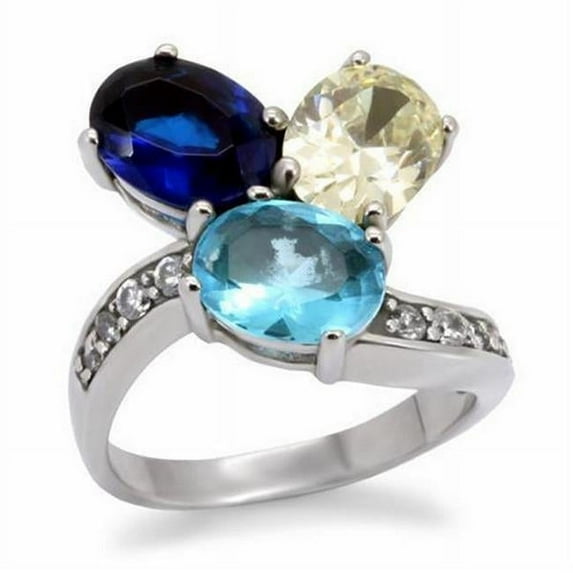 Alamode TK094-5 High Polished No Plating Stainless Steel Ring with Synthetic Glass, Multi Color - Size 5