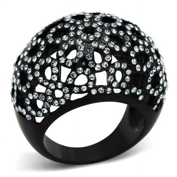 Alamode TK1003-6 Women IP Black Stainless Steel Ring with Top Grade Crystal in Light Sapphire - Size 6