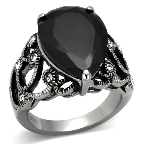 Alamode TK1017-5 Women High Polished Stainless Steel Ring with AAA Grade CZ in Jet - Size 5