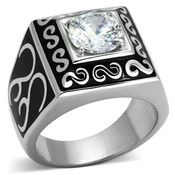 Alamode TK1050-8 Men High Polished Stainless Steel Ring with AAA Grade CZ in Clear - Size 8