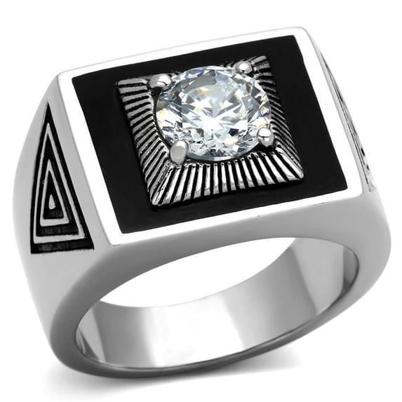 Alamode TK1053-13 Men High Polished Stainless Steel Ring with AAA Grade CZ in Clear - Size 13