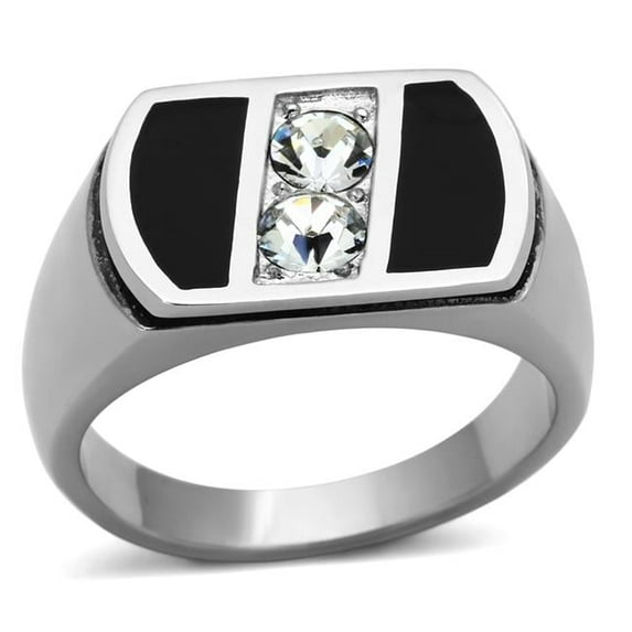 Alamode TK1068-9 Men High Polished Stainless Steel Ring with Top Grade Crystal in Clear - Size 9