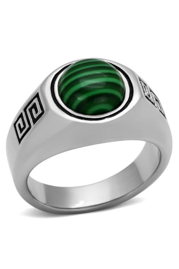 Alamode TK1070-11 Men High Polished Stainless Steel Ring with Synthetic in Emerald - Size 11