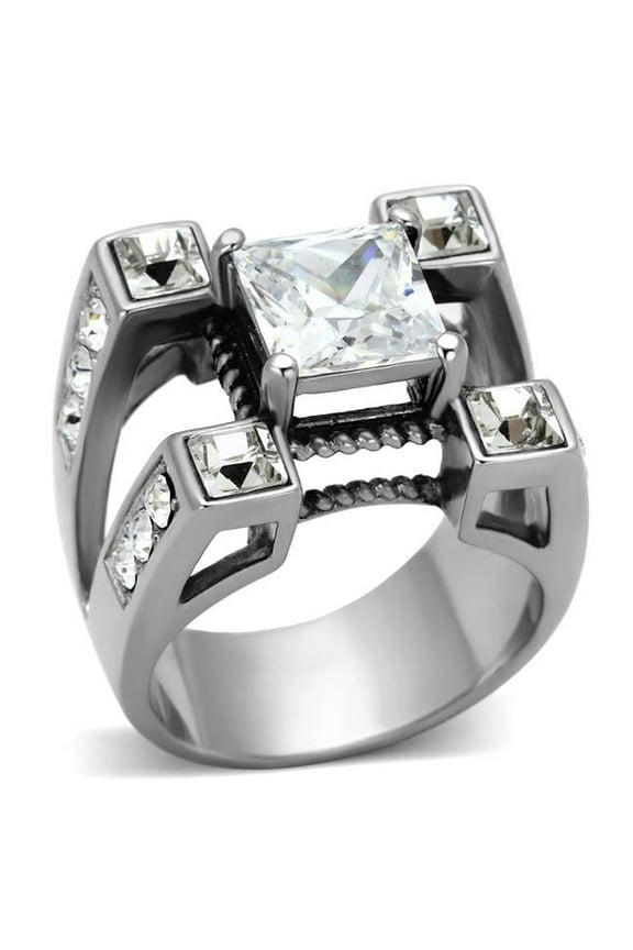 Alamode TK1072-13 Men High Polished Stainless Steel Ring with AAA Grade CZ in Clear - Size 13
