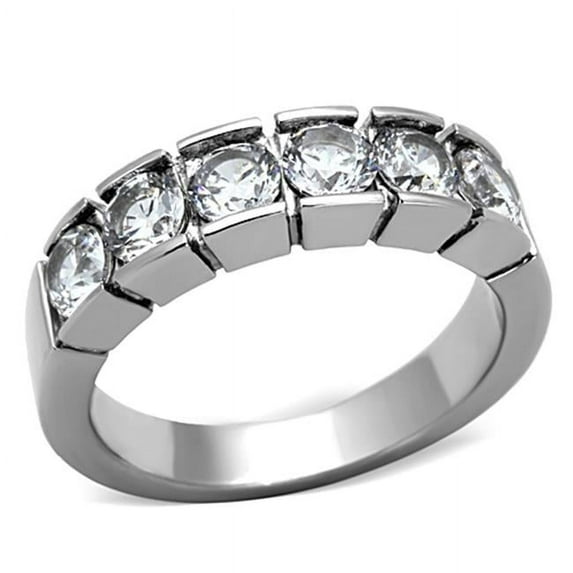 Alamode TK1082-6 Women High Polished Stainless Steel Ring with AAA Grade CZ in Clear - Size 6