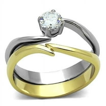Alamode TK1092-5 Women Two-Tone IP Gold Stainless Steel Ring with AAA Grade CZ in Clear - Size 5