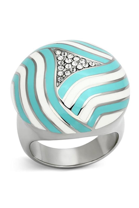 Alamode TK1138-7 High Polished No Plating Stainless Steel Ring with Top Grade Crystal, Clear - Size 7