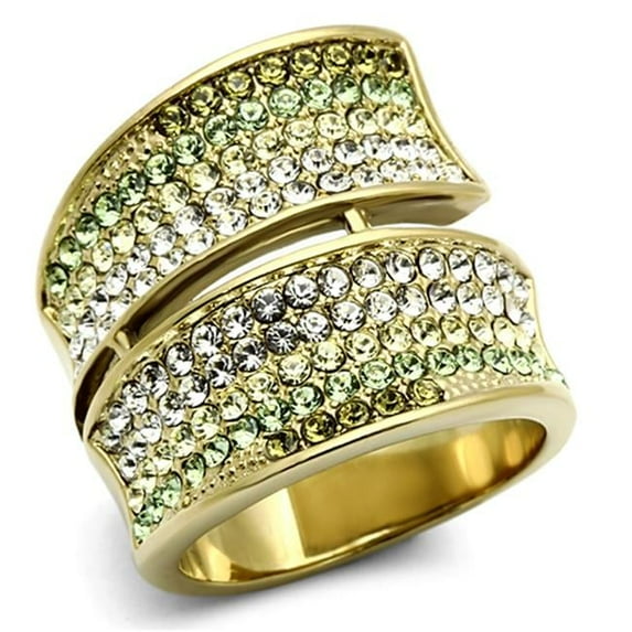 Alamode TK1146-6 Women IP Gold Stainless Steel Ring with Top Grade Crystal in Multi Color - Size 6