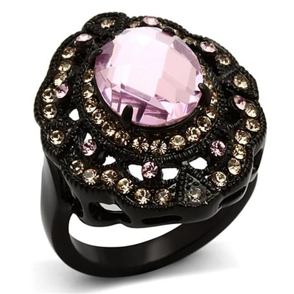 Alamode TK1154-9 Women IP Black Stainless Steel Ring with Top Grade Crystal in Light Rose - Size 9