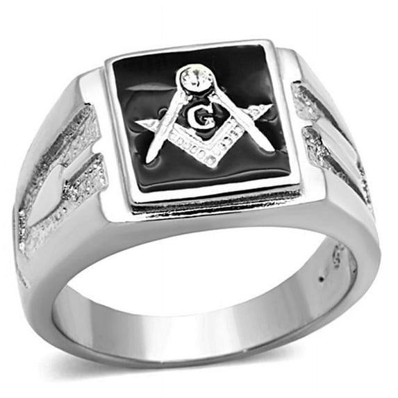 Alamode TK1158-12 Men High Polished Stainless Steel Ring with Top Grade Crystal in Clear - Size 12