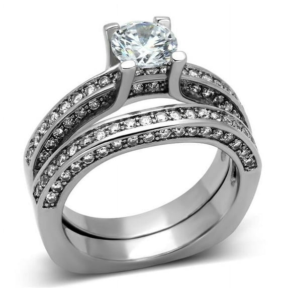 Alamode TK1175-8 Women High Polished Stainless Steel Ring with AAA Grade CZ in Clear - Size 8