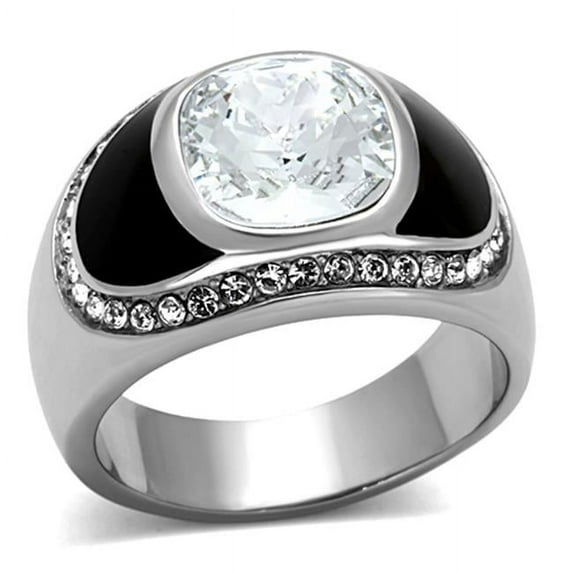 Alamode TK1199-12 Men High Polished Stainless Steel Ring with Top Grade Crystal in Clear - Size 12