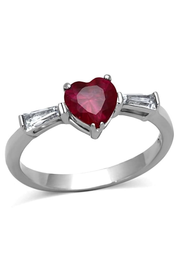 Alamode TK1221-10 Women High Polished Stainless Steel Ring with AAA Grade CZ in Ruby - Size 10