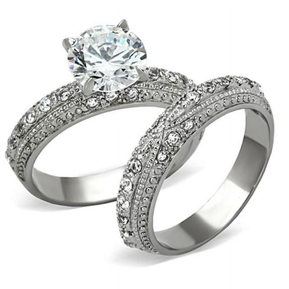 Alamode TK1228-8 Women High Polished Stainless Steel Ring with AAA Grade CZ in Clear - Size 8