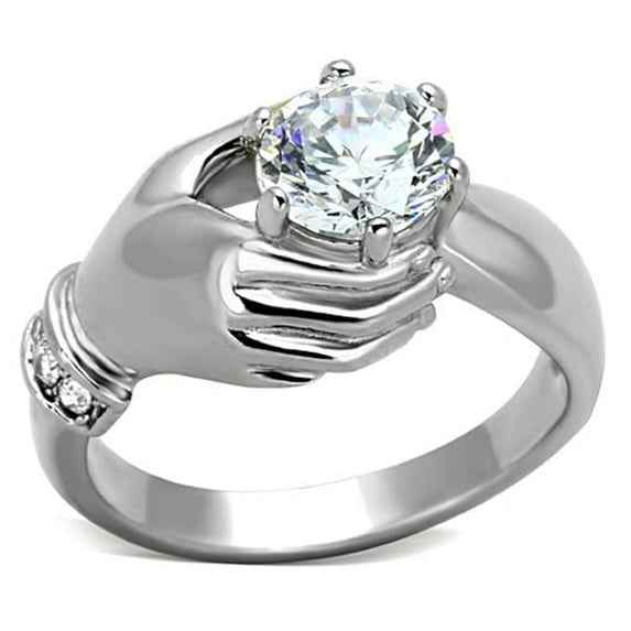 Alamode TK1230-5 Women High Polished Stainless Steel Ring with AAA Grade CZ in Clear - Size 5