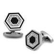 thumbnail image 1 of Alamode TK1262 Men High Polished Stainless Steel Cufflink with Top Grade Crystal in Clear, 1 of 1