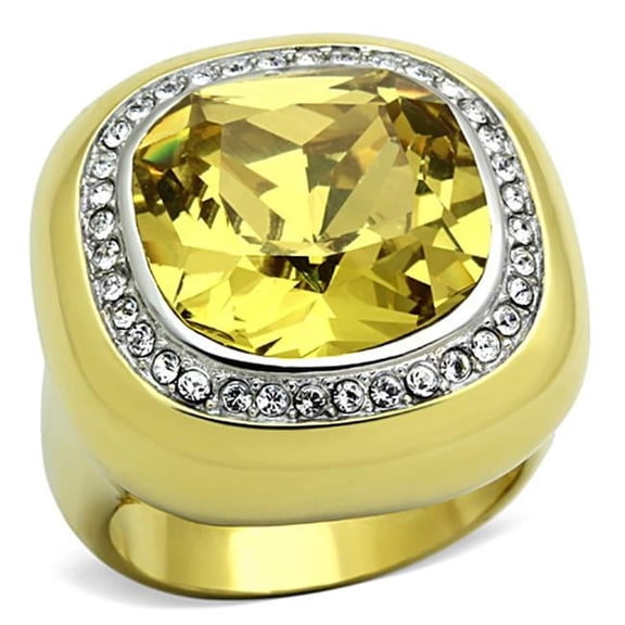 Alamode TK1285-5 Two-Tone IP Gold Ion Plating Stainless Steel Ring with Synthetic Glass, Topaz - Size 5
