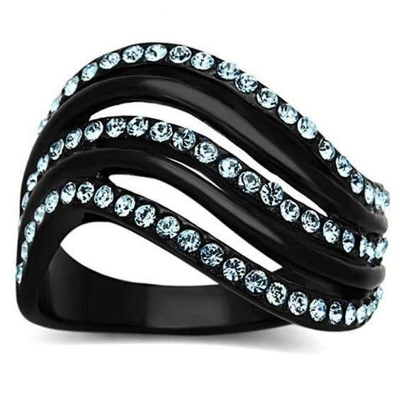 Alamode TK1297-9 Women IP Black Stainless Steel Ring with Top Grade Crystal in Sea Blue - Size 9