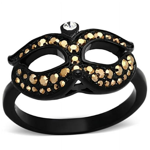 Alamode TK1299-5 Women IP Black Stainless Steel Ring with Top Grade Crystal in Metallic Light Gold - Size 5