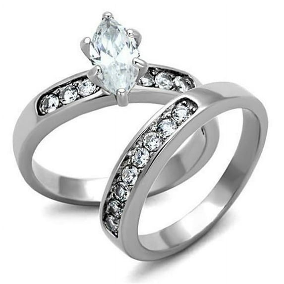Alamode TK1319-7 Women High Polished Stainless Steel Ring with AAA Grade CZ in Clear - Size 7