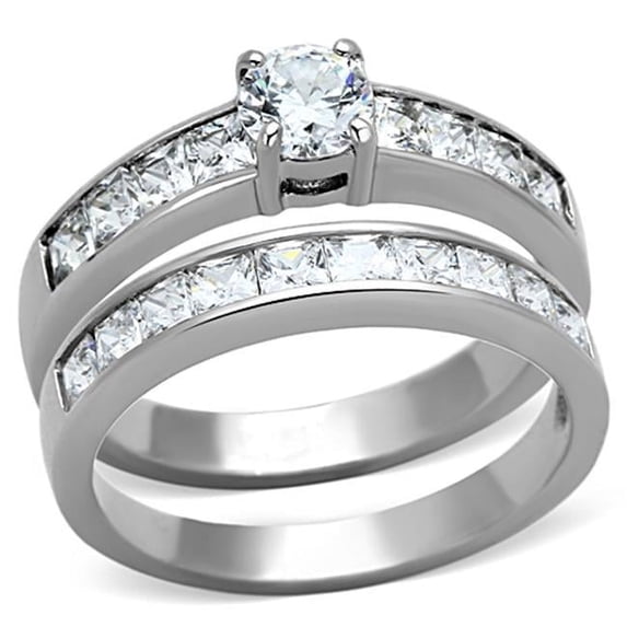 Alamode TK1321-10 Women High Polished Stainless Steel Ring with AAA Grade CZ in Clear - Size 10