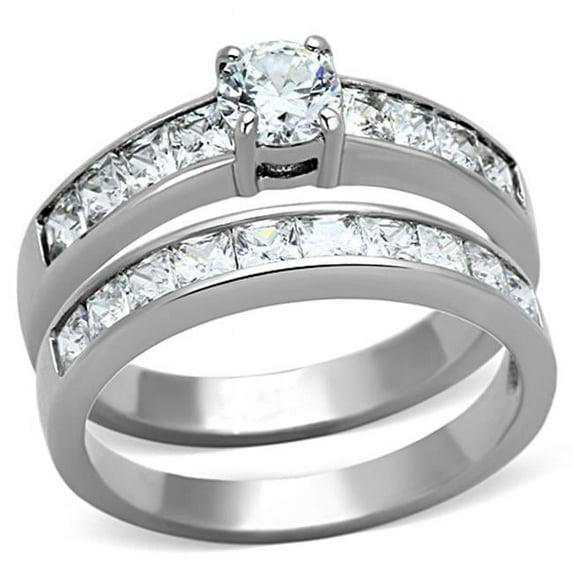 Alamode TK1321-7 Women High Polished Stainless Steel Ring with AAA Grade CZ in Clear - Size 7