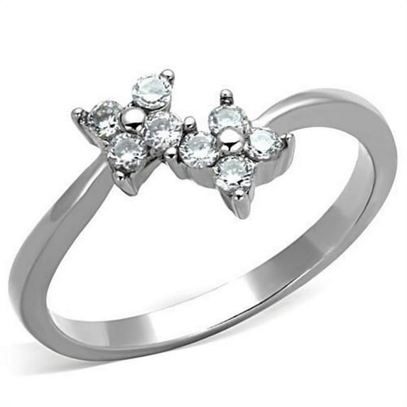 Alamode TK1333-10 Women High Polished Stainless Steel Ring with AAA Grade CZ in Clear - Size 10