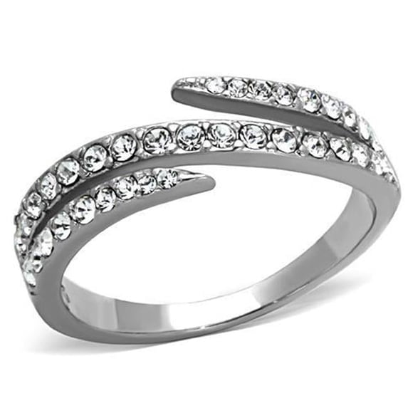 Alamode TK1338-5 Women High Polished Stainless Steel Ring with Top Grade Crystal in Clear - Size 5