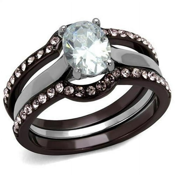 Alamode TK1344PC-7 Women Two Tone IP Dark Brown Stainless Steel Ring with AAA Grade CZ in Clear - Size 7