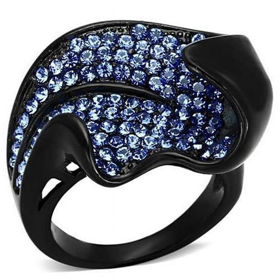 Alamode TK1362-8 Women IP Black Stainless Steel Ring with Top Grade Crystal in Sapphire - Size 8