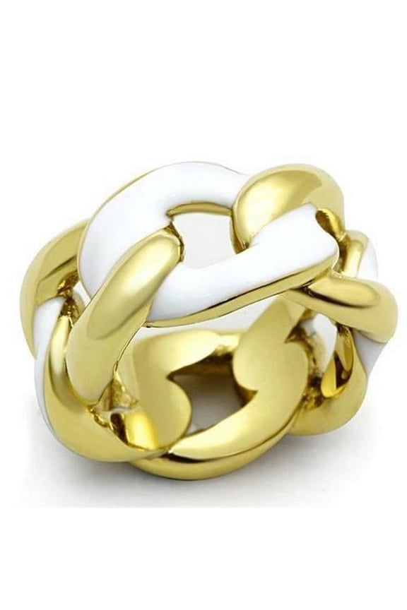 Alamode TK1369-5 IP Gold Ion Plating Stainless Steel Ring with Epoxy, White - Size 5