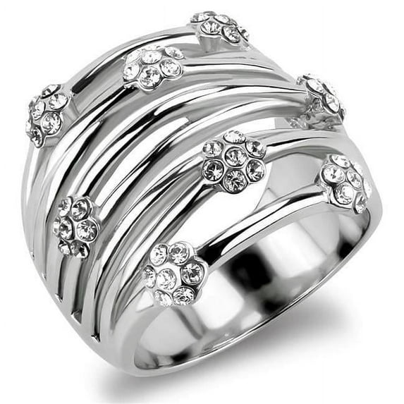 Alamode TK1372-5 Women High Polished Stainless Steel Ring with Top Grade Crystal in Clear - Size 5
