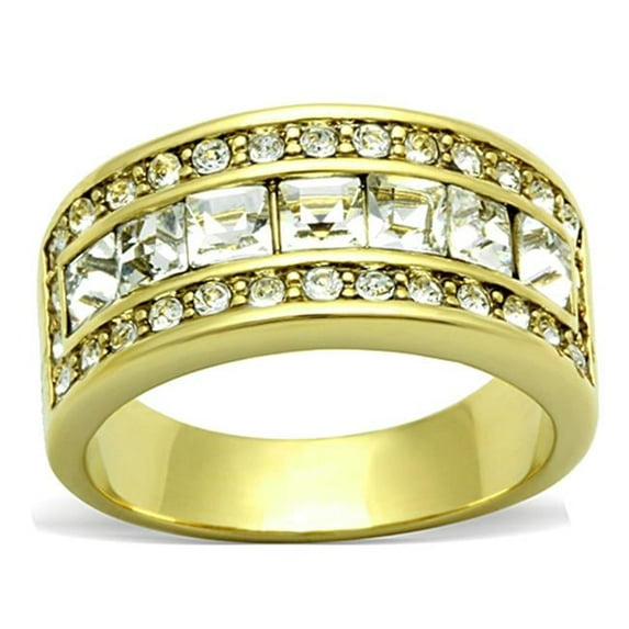 Alamode TK1386-9 Women IP Gold Stainless Steel Ring with Top Grade Crystal in Clear - Size 9