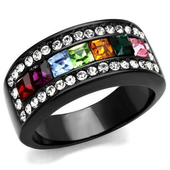 Alamode TK1402J-9 Women IP Black Stainless Steel Ring with Top Grade Crystal in Multi Color - Size 9