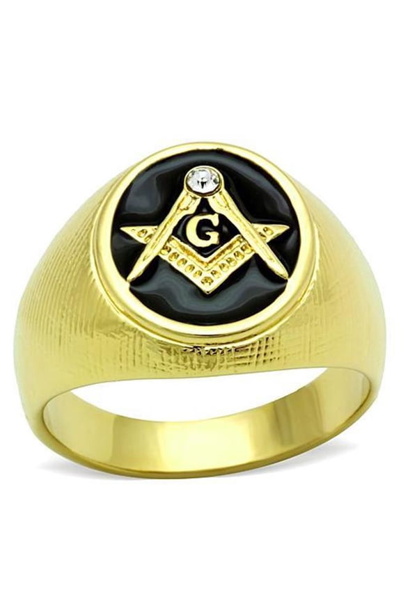 Alamode TK1403-8 Men IP Gold Stainless Steel Ring with Top Grade Crystal in Clear - Size 8