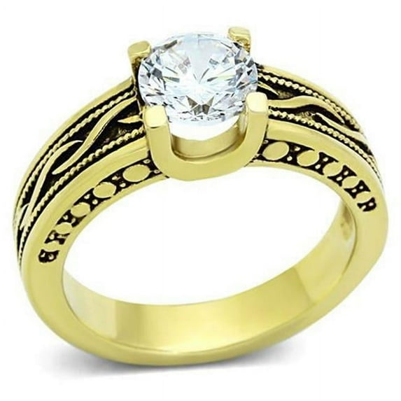 Alamode TK1410-6 Women IP Gold Stainless Steel Ring with AAA Grade CZ in Clear - Size 6