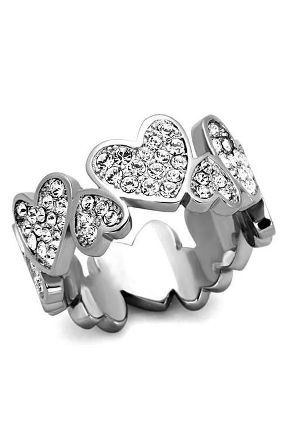 Alamode TK1443-7 Women High Polished Stainless Steel Ring with Top Grade Crystal in Clear - Size 7