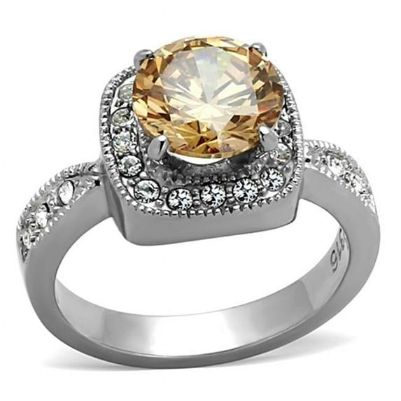 Alamode TK1495-9 Women High Polished Stainless Steel Ring with AAA Grade CZ in Champagne - Size 9
