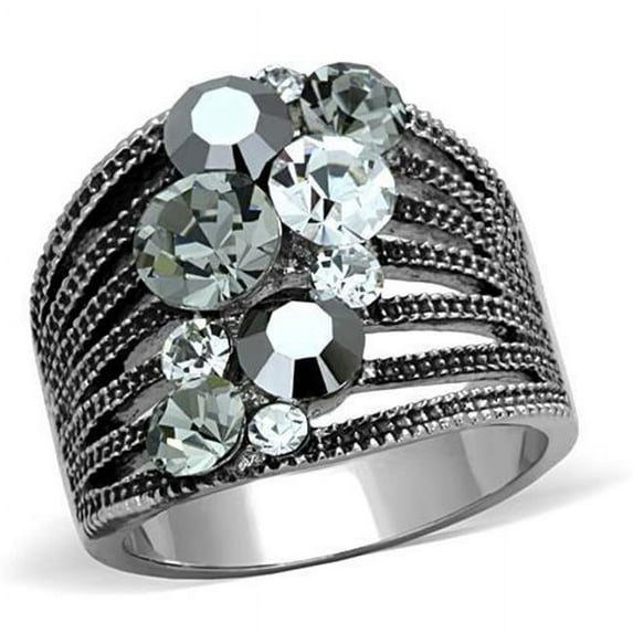 Alamode Women High Polished Stainless Steel Ring with Top Grade Crystal in Black Diamond - Size 9