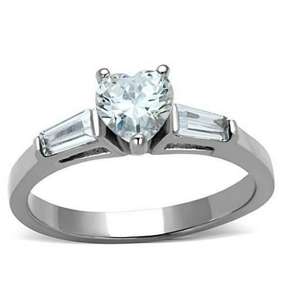 Alamode TK1541-6 Women High Polished Stainless Steel Ring with AAA Grade CZ in Clear - Size 6