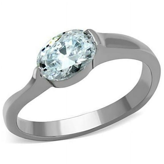 Alamode TK1542-5 Women High Polished Stainless Steel Ring with AAA Grade CZ in Clear - Size 5