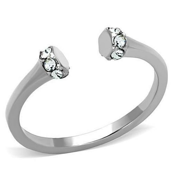 Alamode TK1580-8 Women High Polished Stainless Steel Ring with Top Grade Crystal in Clear - Size 8