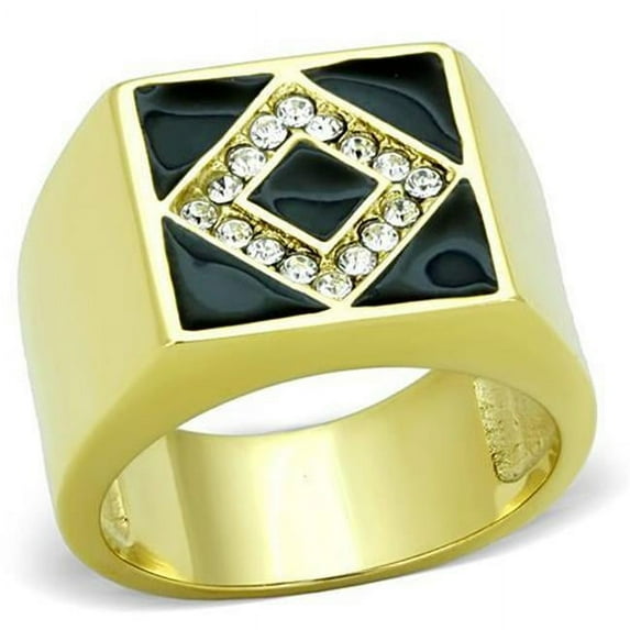 Alamode TK1613-11 Men IP Gold Stainless Steel Ring with Top Grade Crystal in Clear - Size 11