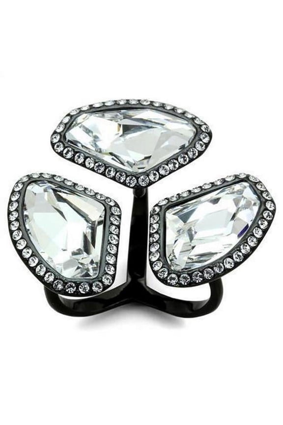 Alamode TK1619-7 IP Black Ion Plating Stainless Steel Ring with Top Grade Crystal, Clear - Size 7