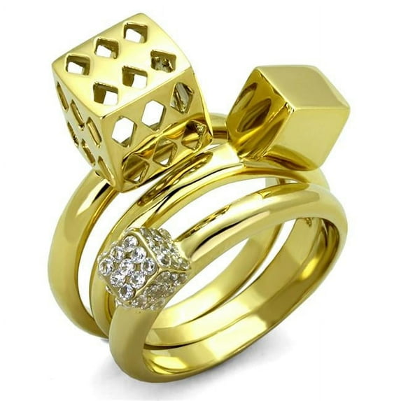 Alamode TK1630-8 Women IP Gold Stainless Steel Ring with AAA Grade CZ in Clear - Size 8