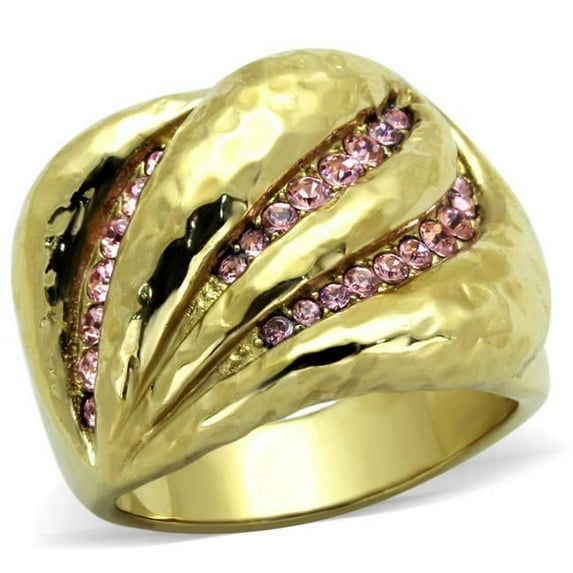Alamode TK1638-10 Women IP Gold Stainless Steel Ring with Top Grade Crystal in Light Rose - Size 10