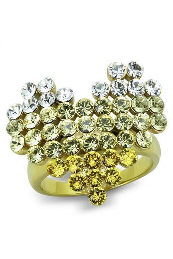 Alamode TK1642-7 IP Gold Ion Plating Stainless Steel Ring with Top Grade Crystal, Multi Color - Size 7