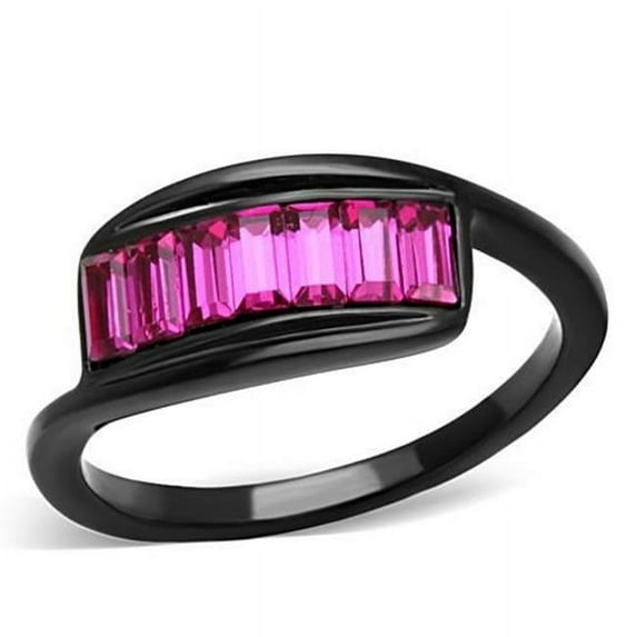Alamode TK1664-7 Women IP Black Stainless Steel Ring with Top Grade Crystal in Fuchsia - Size 7